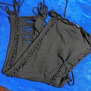 Current Mood Black Lace-Up Midi Skirt